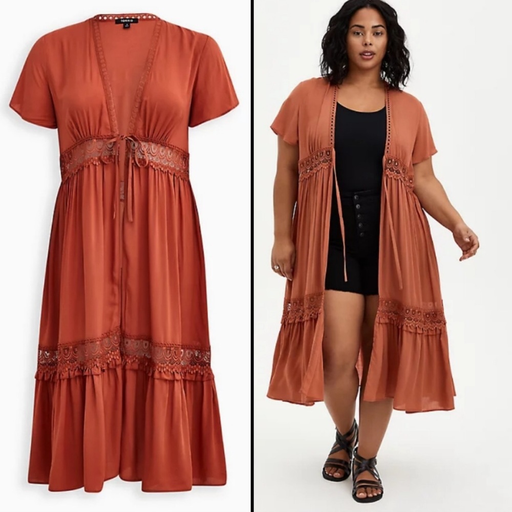 NWT Torrid Auburn gauze crotchet duster kimono 1x